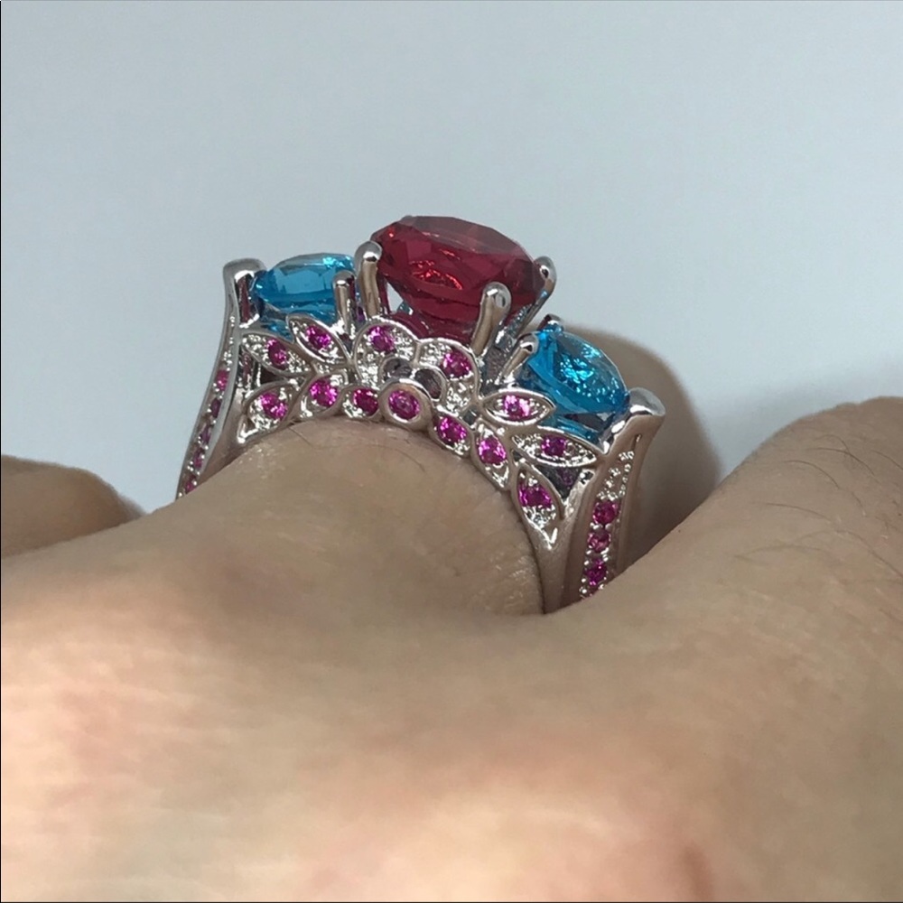 Renewing listing offer sent 18k white gold plated colorful ring